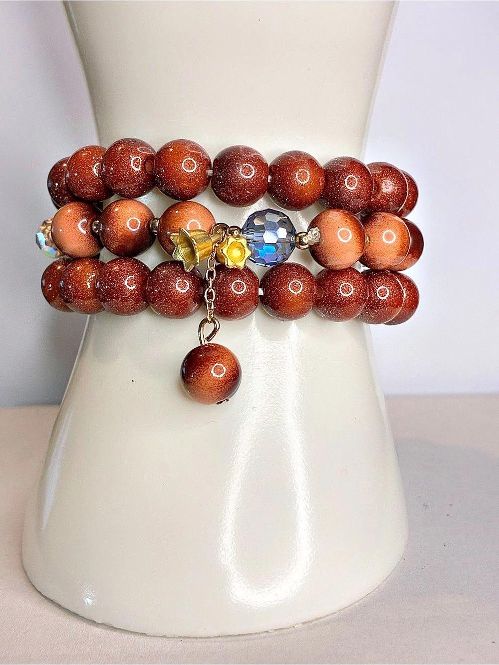 Glass Brown & Gold Beaded Bracelet Stack